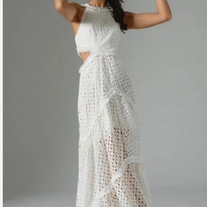 Anthropologie Lace The Label White Cotton Halter Maxi Dress Small NEW NWT RARE